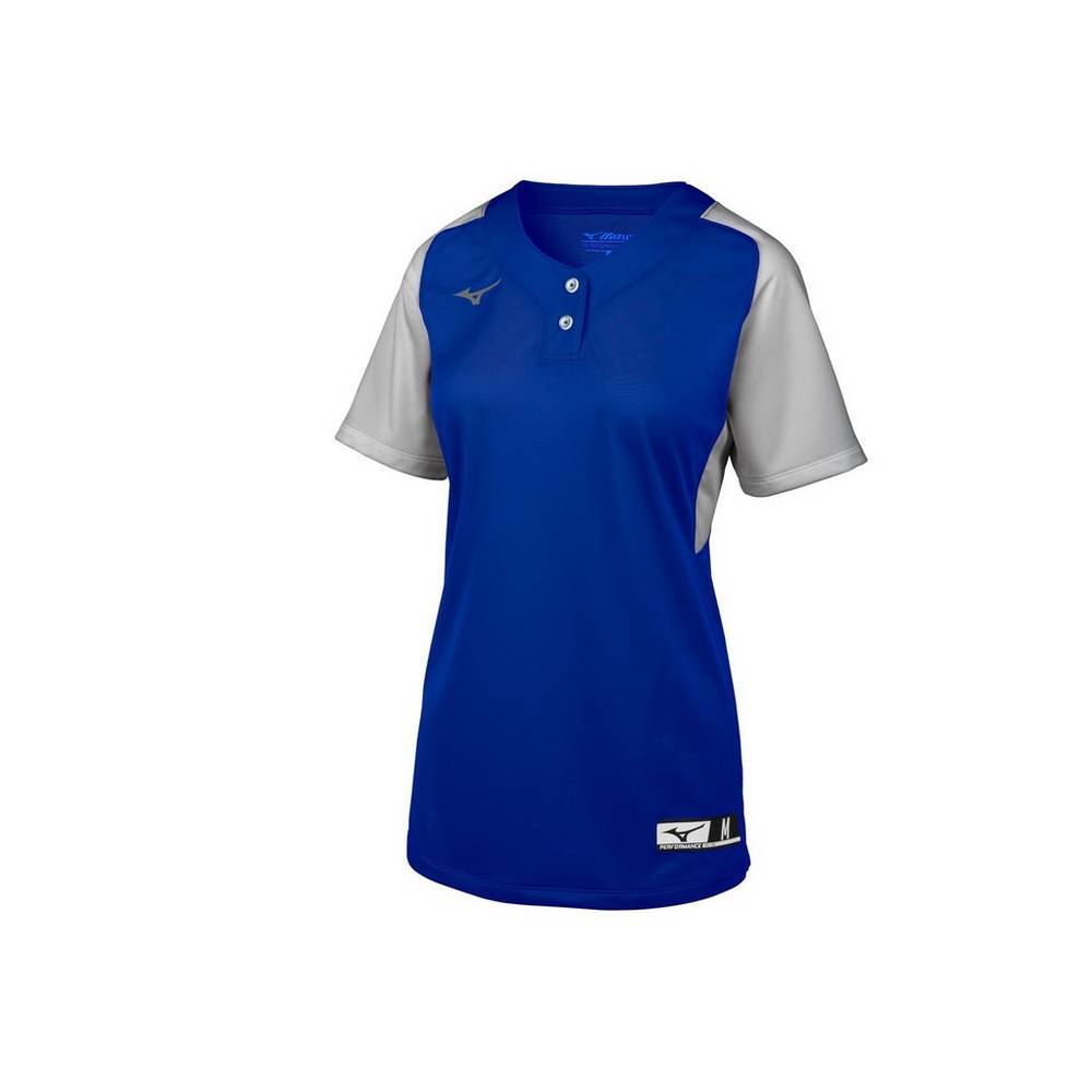 Maglia Mizuno Softball Aerolite 2-Button Donna - Blu Reale/Grigie - 69370-CZJA